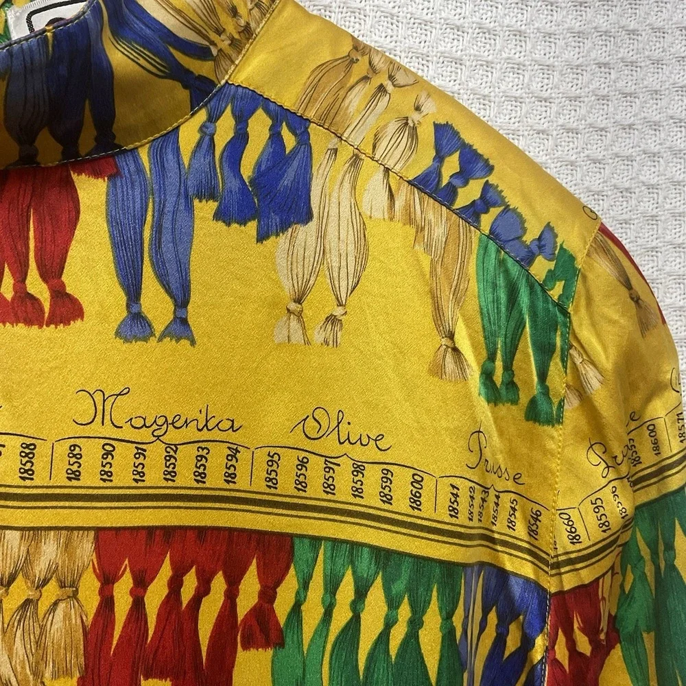Carlisle Vtg Sz 14 Vibrant Color 100% Silk Long Sleeve Art To Wear Blouse EUC